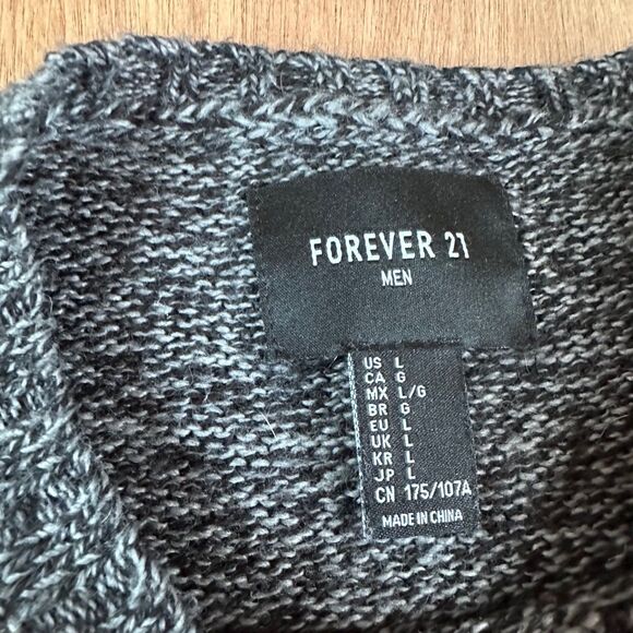Forever 21 Men’s Size Large Fair Isle Knit Sweater Gray Multicolor Crew Neck - Picture 3 of 5
